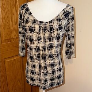 Liz & Co. Black and Cream Checkered Blouse